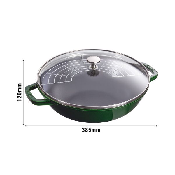 STAUB | SPECIALITES - Wok avec couvercle en verre - Ø 300mm - Fonte - Vert basilic