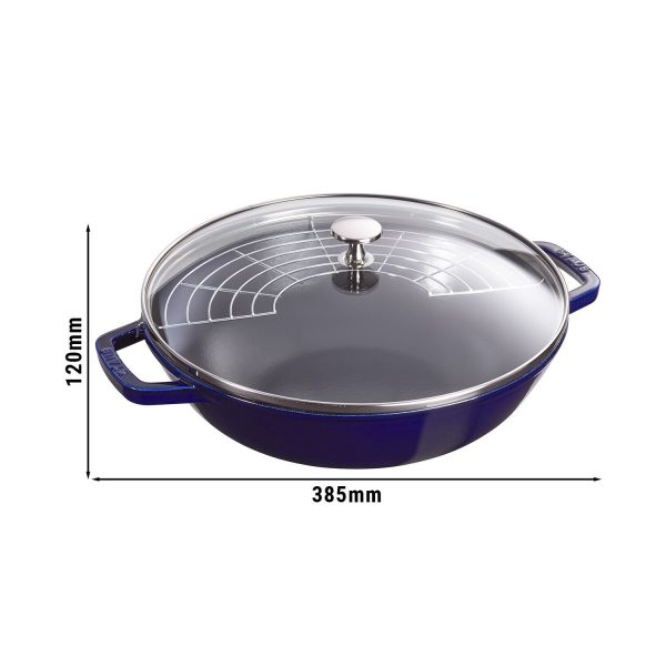 STAUB | SPECIALITIES - Wok avec couvercle en verre - Ø 300mm - Fonte - Bleu foncé