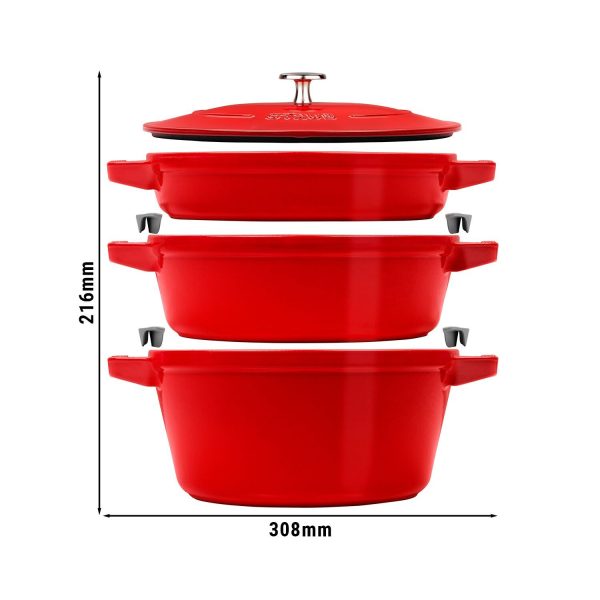 STAUB | STACKABLE SET - Set de casseroles - 3 pcs - Ø 240mm - Fonte - Rouge cerise