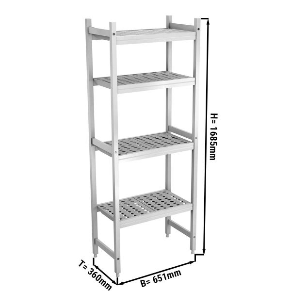 Rayonnage à clayettes aluminium anodisé - 651 x 1685 mm