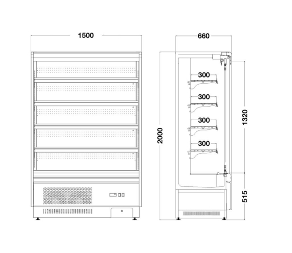 Vitrine réfrigérée murale - 1500mm - 540 litres - avec éclairage LED, portes vitrées & 4 étagères