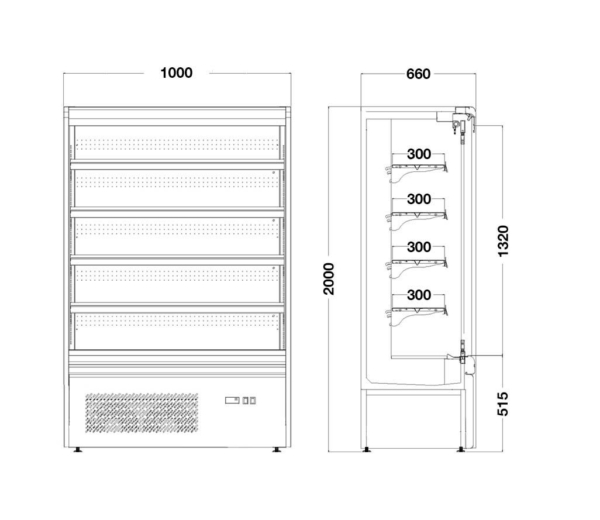 Vitrine réfrigérée murale - 1000mm - 360 litres - avec éclairage LED, portes vitrées & 4 étagères