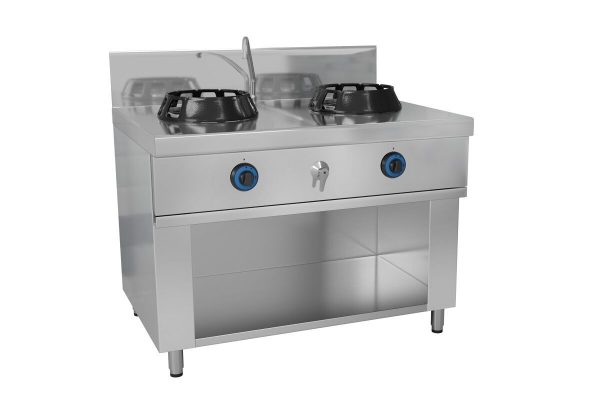 Cuisinière wok à gaz - 28 kW - 2 zones de cuisson - incl. 1 mini colonne d'eau