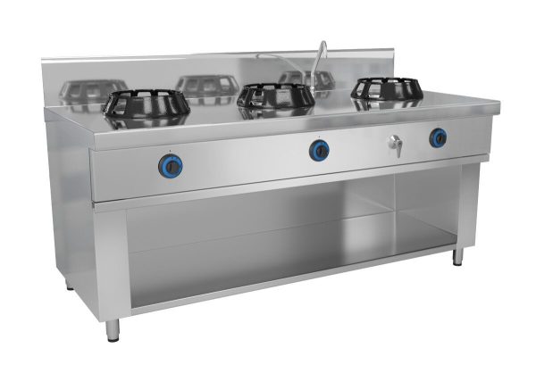 Cuisinière wok à gaz - 42 kW - 3 zones de cuisson - incl. 1 mini colonne d'eau