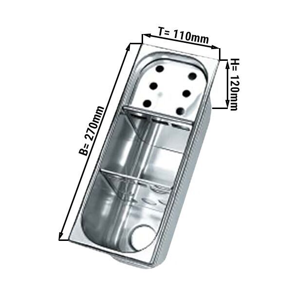 VP2712 Conteneur de portionneur 270 x 110 x 120 mm, CNS, 2 ouvertures en bas