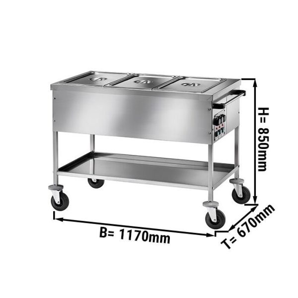 Chariot bain-marie thermique - 3x GN 1/1 - température de la cuve réglable séparément