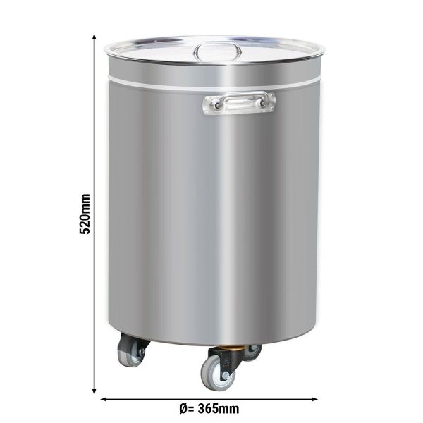 Poubelle avec couvercle relevable, roulettes & poignées - 50L - Inox