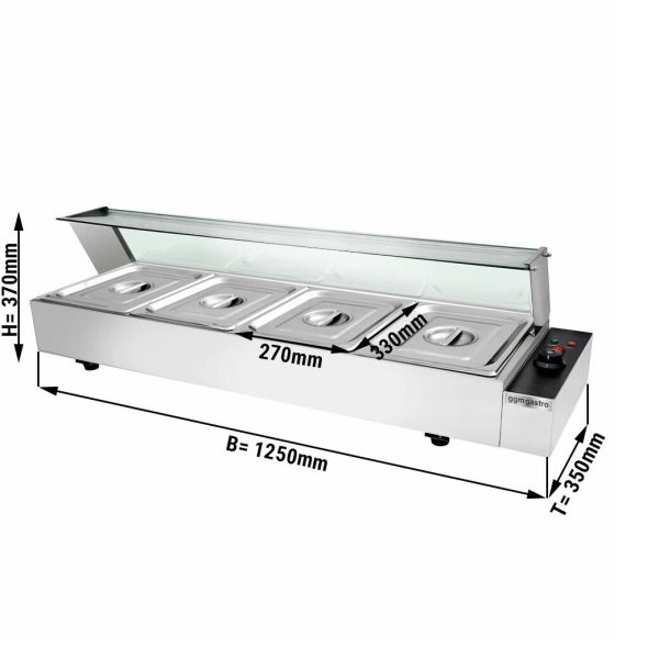 Buffet bain-marie avec couvercle et vitre de protection - électrique - avec 4 vasques GN ½