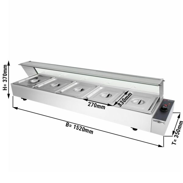 Buffet bain-marie avec couvercle et vitre de protection - Électrique - avec 5 bacs GN ½