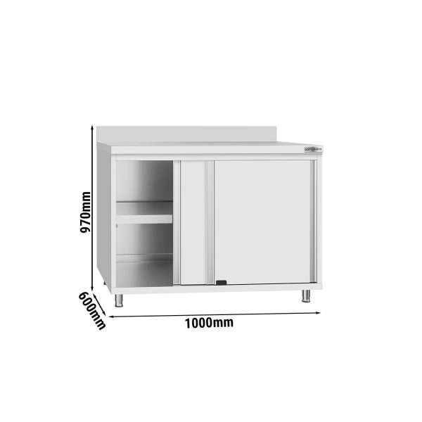 Armoire de travail en inox ECO - 1000x600mm - avec porte coulissante et rebord