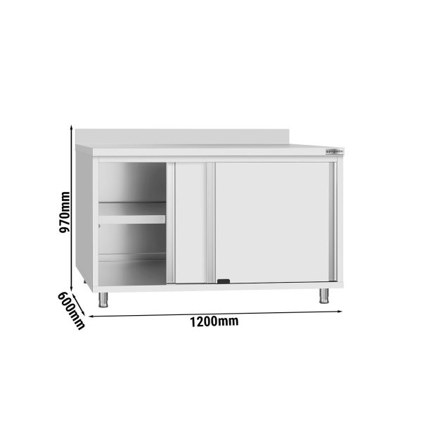 Armoire de travail ECO en inox - 1200x600mm - avec porte coulissante et rebord