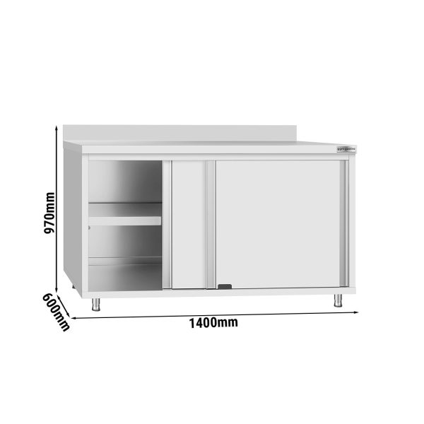 Armoire de travail ECO en inox - 1400x600mm - avec porte coulissante et rebord