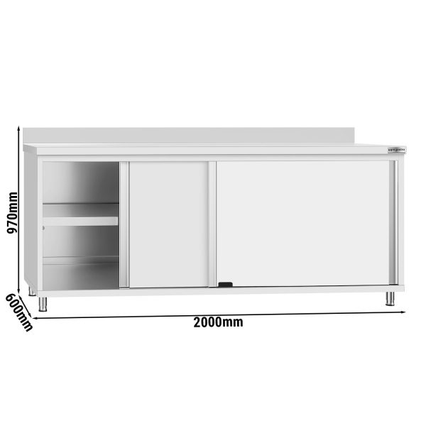 Armoire de travail ECO en inox - 2000x600mm - avec porte coulissante et rebord