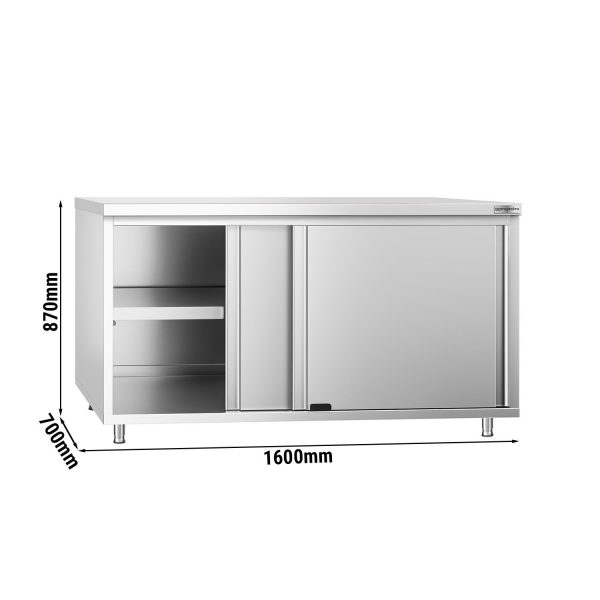 Armoire de travail en inox PREMIUM - 1600x700mm - avec porte coulissante sans rebord