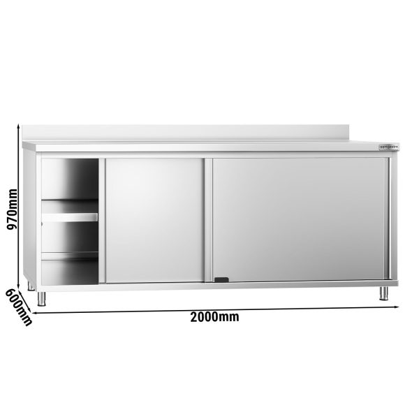 Armoire de travail en inox PREMIUM - 2000x600mm - avec porte coulissante & rebord