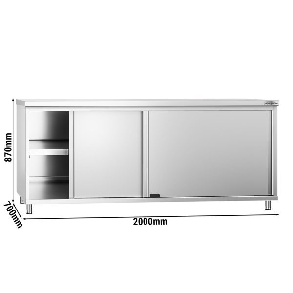 Armoire de travail en inox PREMIUM - 2000x700mm - avec porte coulissante sans rebord