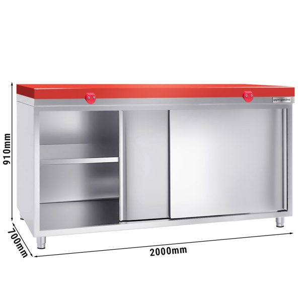 Armoire de travail en inox PREMIUM - 2000x700mm - avec porte coulissante sans rebord y compris plaque de découpe