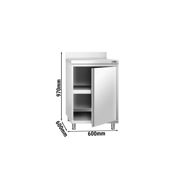 Armoire de travail en inox PREMIUM - 600x600mm - avec porte battante & rebord