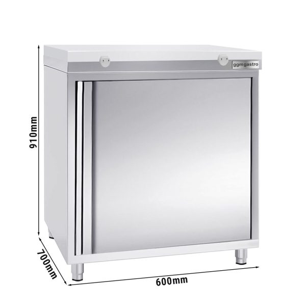 Armoire de travail en inox PREMIUM - 600x700mm - avec porte battante sans rebord y compris plaque de découpe