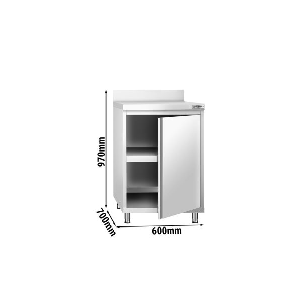 Armoire de travail en inox PREMIUM - 600x700mm - avec porte battante & rebord