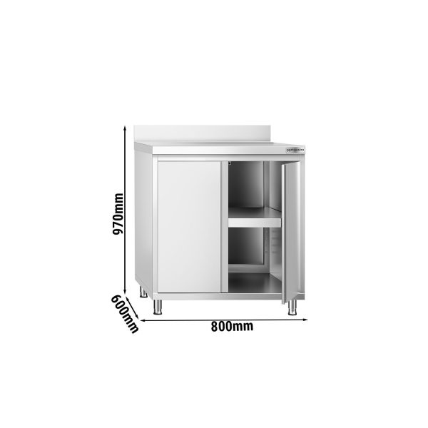 Armoire de travail en inox PREMIUM - 800x600mm - avec porte battante & rebord