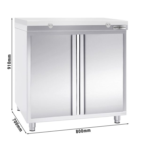 Armoire de travail inox PREMIUM - 800x700mm - avec porte battante sans rebord y compris plaque de découpe