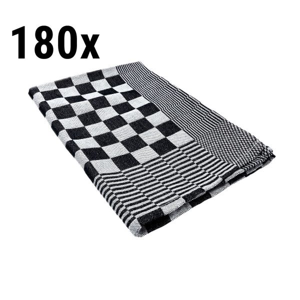 Torchon à vaisselle en coton - 65 x 65 cm - Noir/Blanc en carré - Lot de 180 pièces