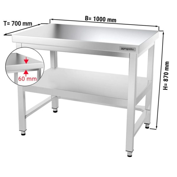 Table de travail en inox PREMIUM - 1000x700mm - avec fond de base & entretoise