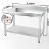 Table de travail en inox PREMIUM - 1200x600mm - avec fond de base & rebord