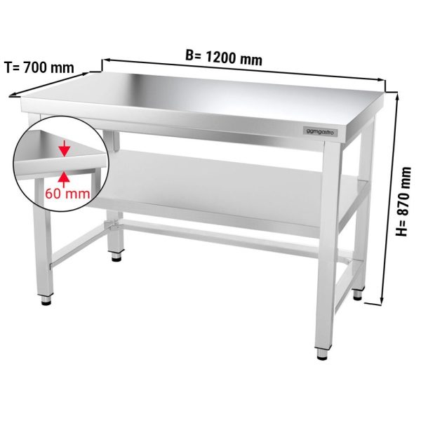 Table de travail en inox PREMIUM - 1200x700mm - avec fond de base & entretoise