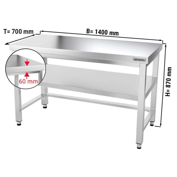 Table de travail en inox PREMIUM - 1400x700mm - avec fond de base & entretoise