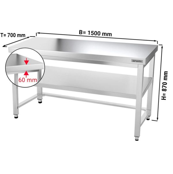 Table de travail en inox PREMIUM - 1500x700mm - avec fond de base & entretoise