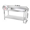 Table de travail en inox PREMIUM - 1600x700mm - avec fond de base & rebord