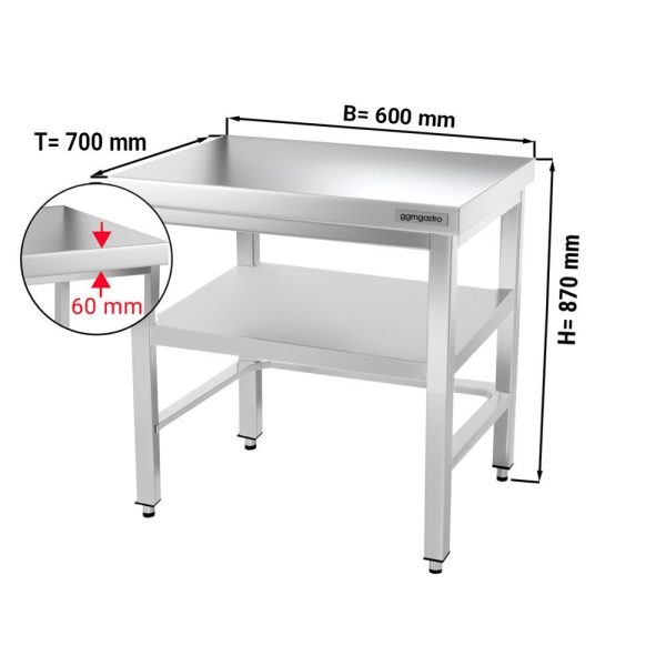 Table de travail en inox PREMIUM - 600x700mm - avec fond de base & entretoise