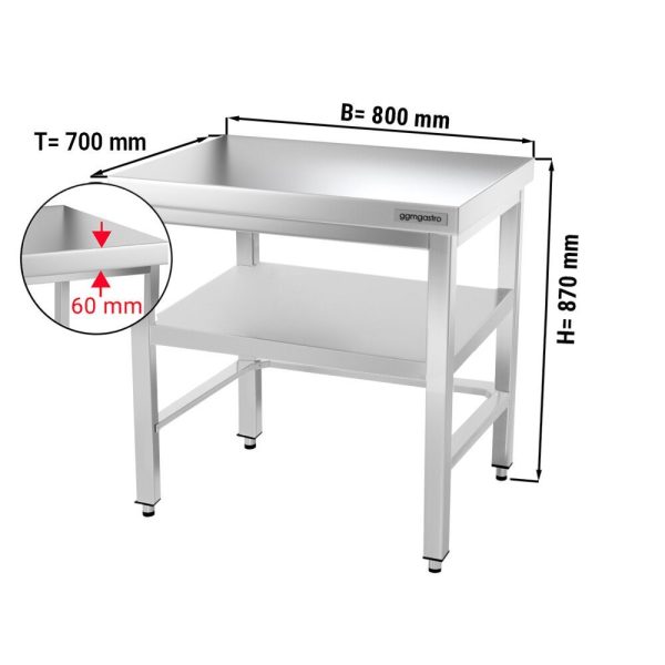 Table de travail en inox PREMIUM - 800x700mm - avec fond de base & entretoise