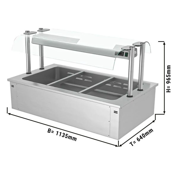 Bain-marie encastrable - 1,1m - 3x GN 1/1 - avec protection hygiénique en verre