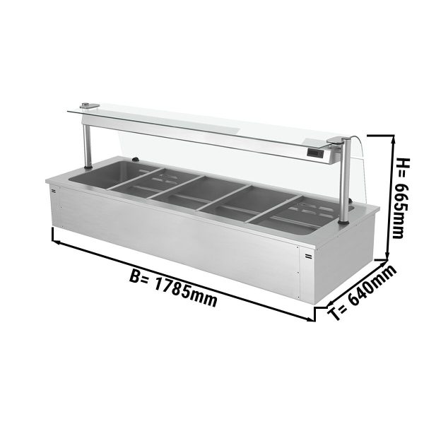 Bain-marie encastrable - 1,8m - 5x GN 1/1 - avec protection hygiénique en verre