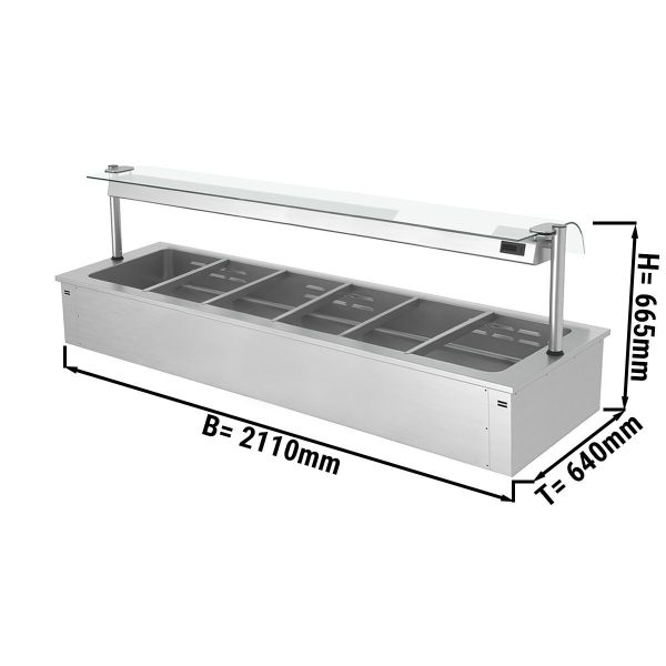 Bain-marie encastrable - 2,1m - 6x GN 1/1 - avec protection hygiénique en verre