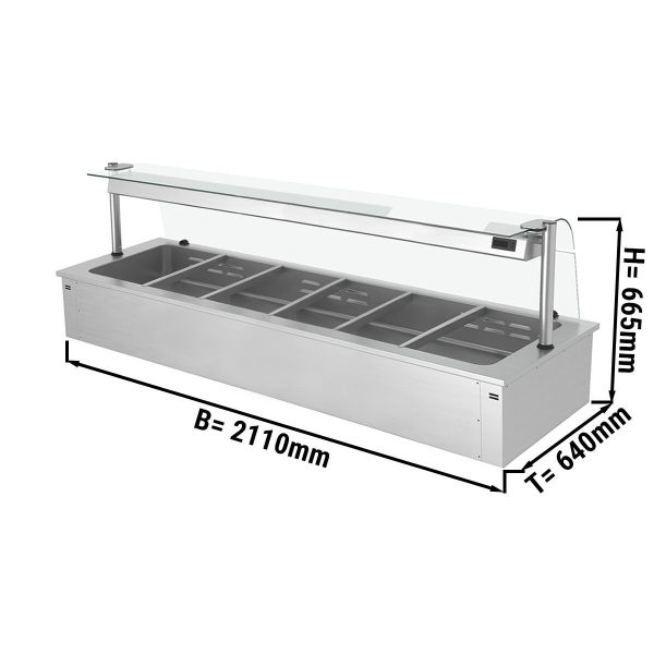 Bain-marie encastrable - 2,1m - 6x GN 1/1 - avec protection hygiénique en verre