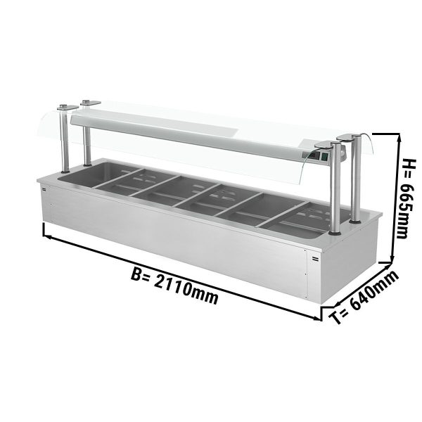 Bain-marie encastrable - 2,1m - 6x GN 1/1 - avec protection hygiénique en verre