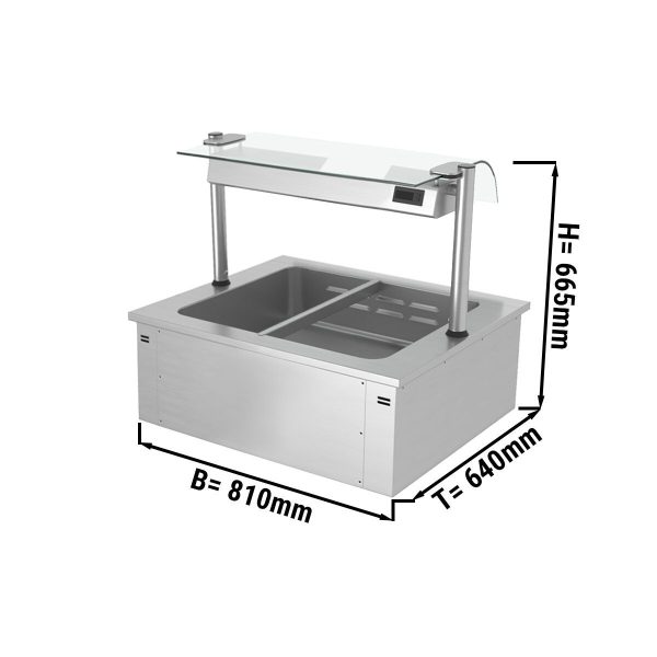 Bain-marie encastrable - 0,8m - 2x GN 1/1 - avec pare-haleine en verre