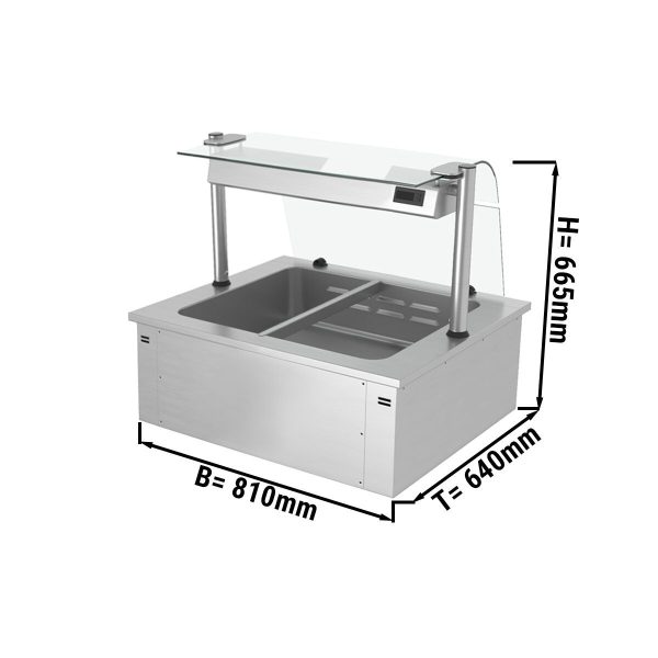 Bain-marie encastrable - 0,8m - 2x GN 1/1 - avec pare-haleine en verre