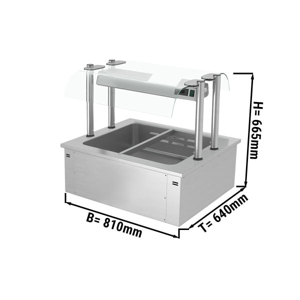 Bain-marie encastrable - 0,8m - 2x GN 1/1 - avec pare-haleine en verre