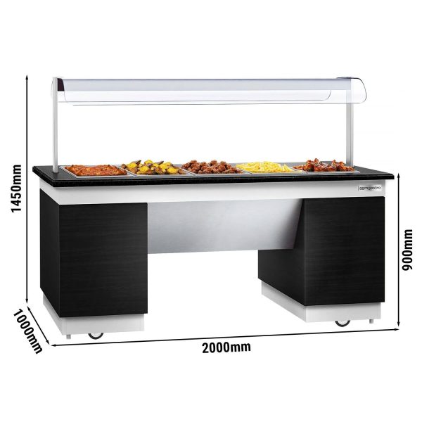 Comptoir buffet chaud DUBLIN - 2000mm - avec bain-marie & roulettes - pour 5x GN 1/2