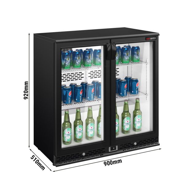 Réfrigérateur bar - 900mm - 220 litres - avec 2 portes battantes en verre - Noir