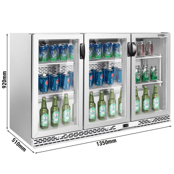 Réfrigérateur bar - 1350mm - 330 litres - avec 3 portes battantes en verre - inox