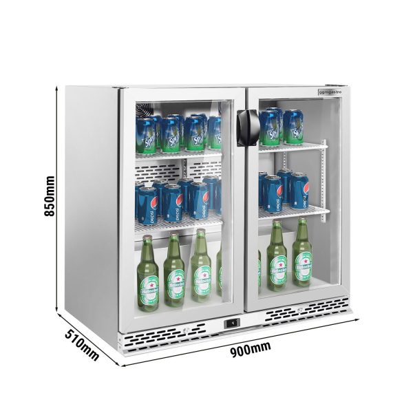 Réfrigérateur bar - 900mm - 200 litres - avec 2 portes battantes en verre - Inox