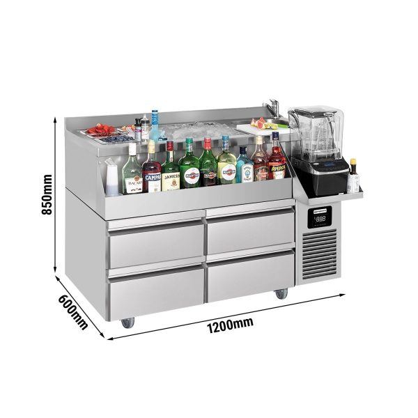 Table réfrigérée pour bar et boissons - 1200x600mm - 150 litres - avec 2 tiroirs 1/2 & étagères