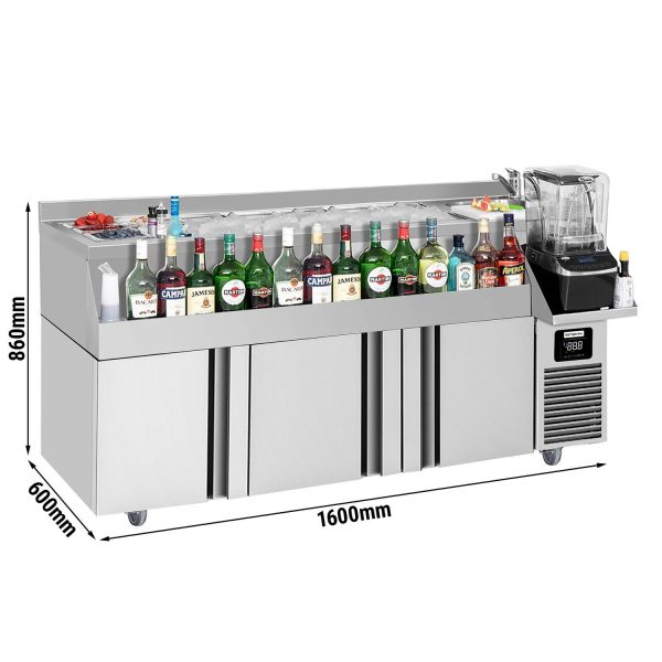 Table réfrigérée pour bar & boissons - 1600x600mm - 235 litres - avec 3 portes & étagères