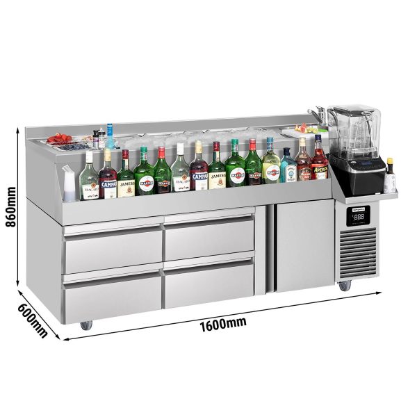 Table réfrigérée pour bar & boissons - 1600x600mm - 235 litres - avec 1 porte, 4 tiroirs & étagères